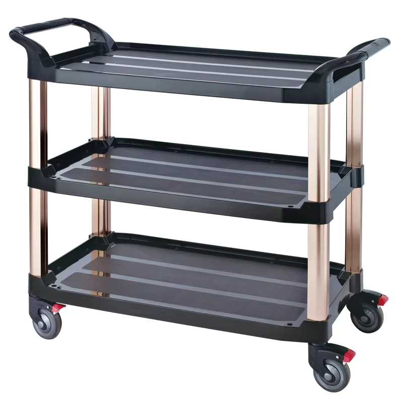 Restaurant 3 Tier Dining Cart Tableware Collection Housekeeping Utility Cart Hotel Supplies Service Plastic Cleaning Trolley