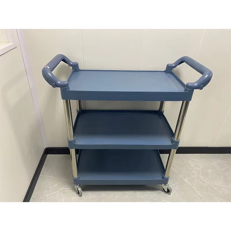 Restaurant 3 Tier Plastic Food Serving Trolley Plastic Food Service Trolley Cart 4 Wheels Cleaning Cart Buffet Equipment Trolley