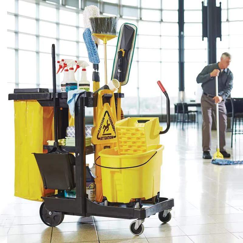 Restaurant Service Multifunction Hotel Housekeeping Folding Cleaning Trolley Janitorial Cart