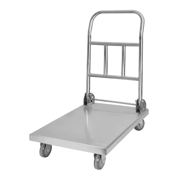 Restaurant Stainless Steel Platform Handcart Foldable Hand Cart Four Wheel Platform Folding Trolley Tools Hand Truck