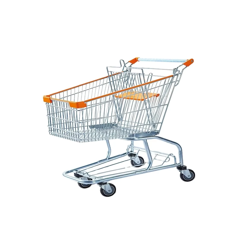 Retail Grocery Supermarket Shopping Trolley Cart Steel Zinc Plated Durable 4” PU Wheels Warehouse Cart
