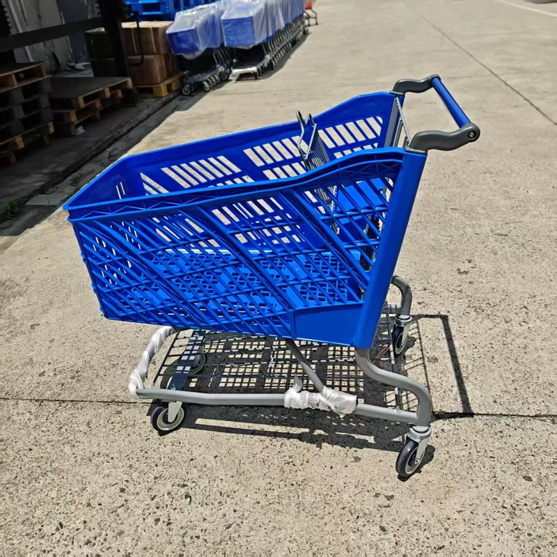 Retail Mesh Shopping Cart Trolley PU Wheels 180L Large Capacity Corrosion Protection Unfolding Design for Supermarket
