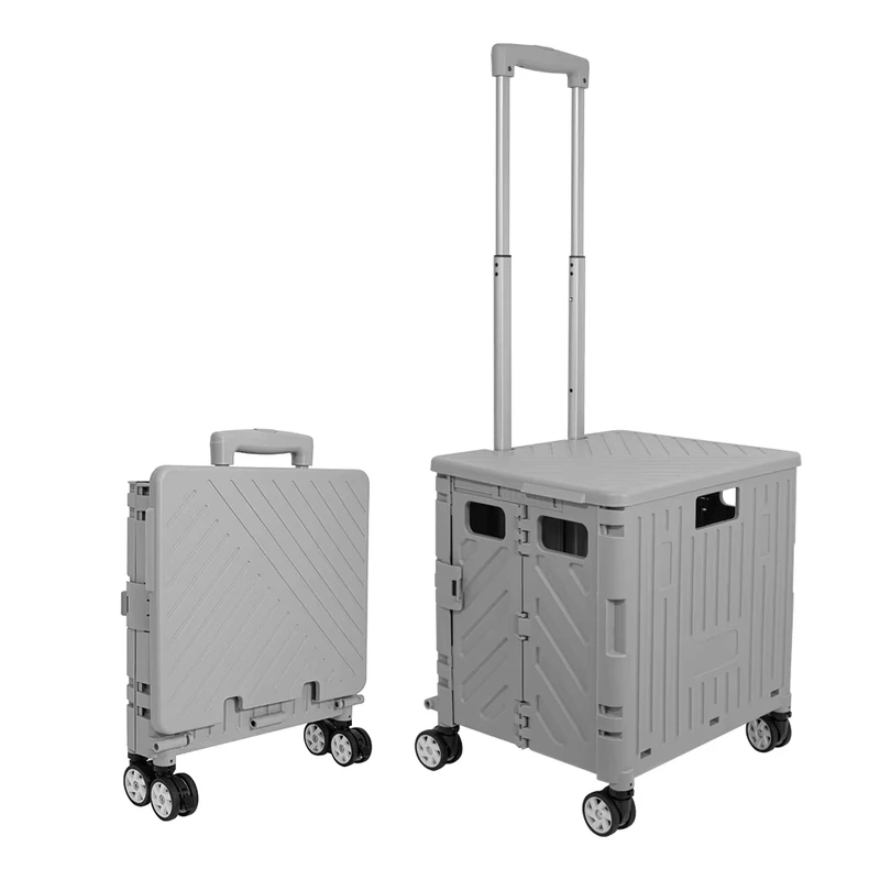 Retractable 4 Wheel Foldable Collapsible Steel Shopping Cart with 25-35KG Load Capacity BSCI Certified for Supermarkets