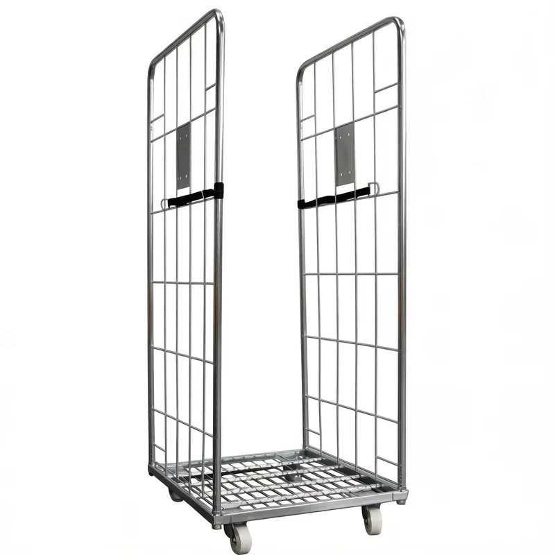 Rigid Metal Galvanized Mobile Mesh Storage 2 Sided Cage Trolley with Heavy Duty Wheels for Multi Purpose Warehouse Logistics