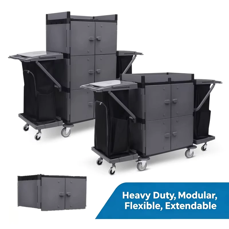 Robust Caster Heavy Duty Foldable Detachable Plastic Custom Logo Cleaning Service Hotel Trolley Walk Behind Cleaning Trolley