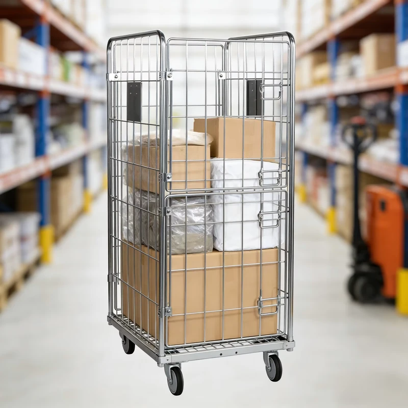 Roll Cage Four Wheel Medium Duty Load Capacity Galvanized Steel Wire Industrial Transport Trolley OEM Supermarket Laundry