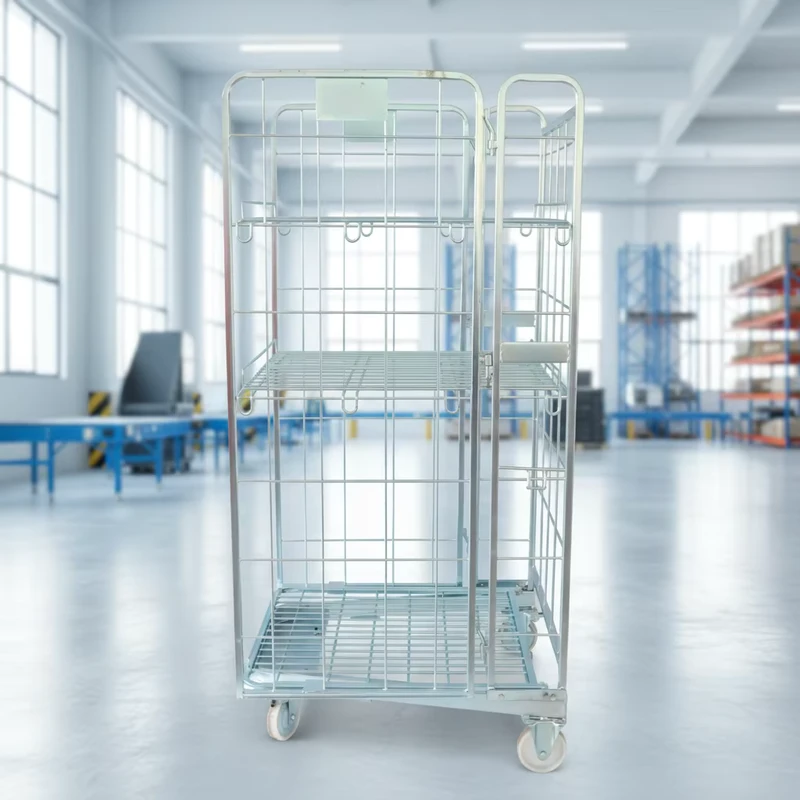 Roll Cage Linen Cart with 3 Sided Mesh for Hotel and Laundry Transport Durable Folding Steel Frame