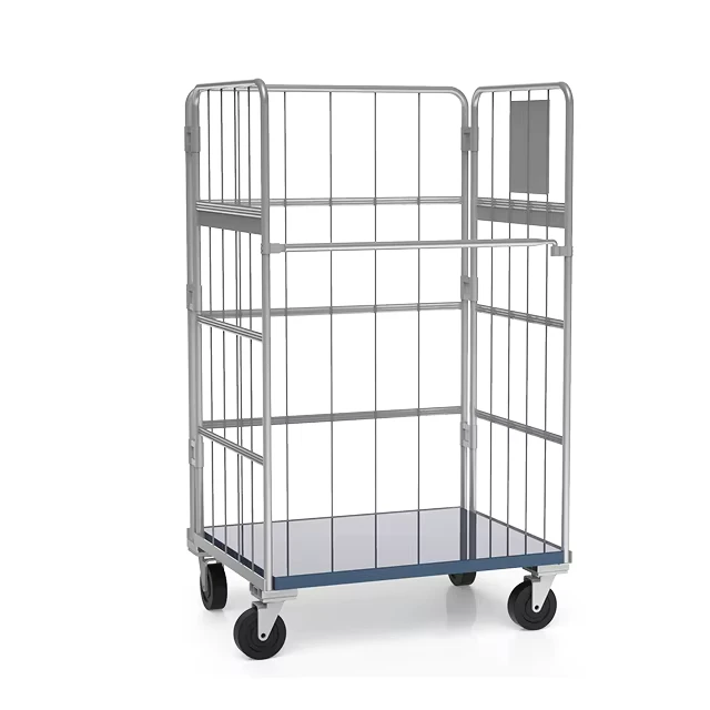 Roll Cage Trolley Lockable Galvanized Steel Cage with Braking Casters for Warehouse