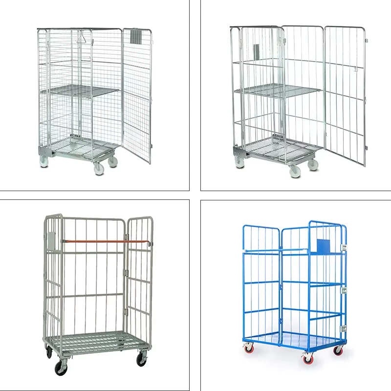 Roll Cage Trolley Powder Coating Steel Wire Mesh Laundry Carts Roll Cage Container