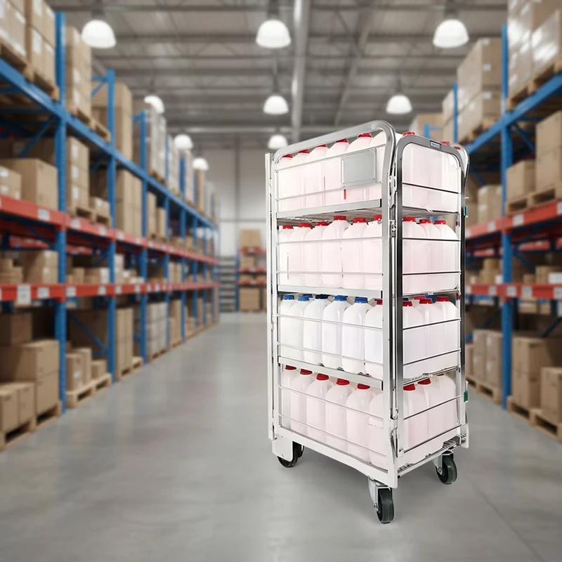 Roll Container Trolley Bright Electro Zinc Plated Roll Cage Container for Supermarket