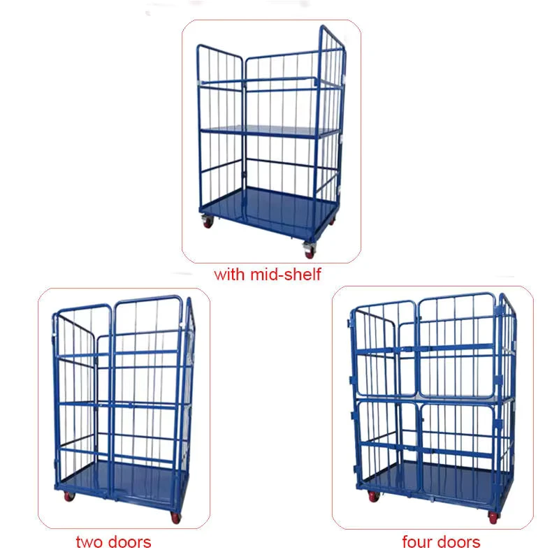 Roll Container Trolley Powder Coating Warehouse Folding Storage Steel Rolling Cage Trolley