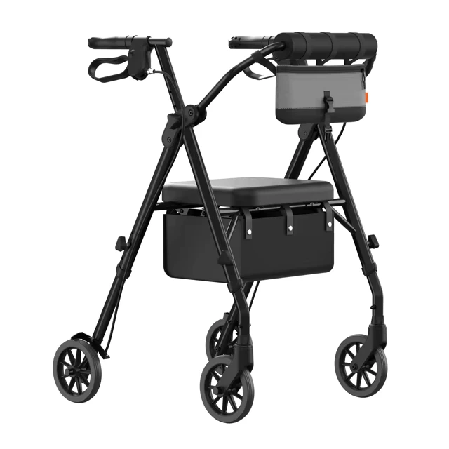 Rollator Shopping Trolley for Elderly Foldable Walker With Wheels Storage Basket Grocery Mobility Aid