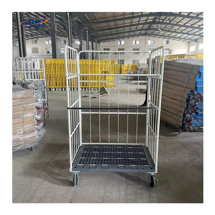 Roller Container Cage Car Collapsible Welding Hand Trolleys Industrial Warehouse Heavy Metal Steel Storage Trolley