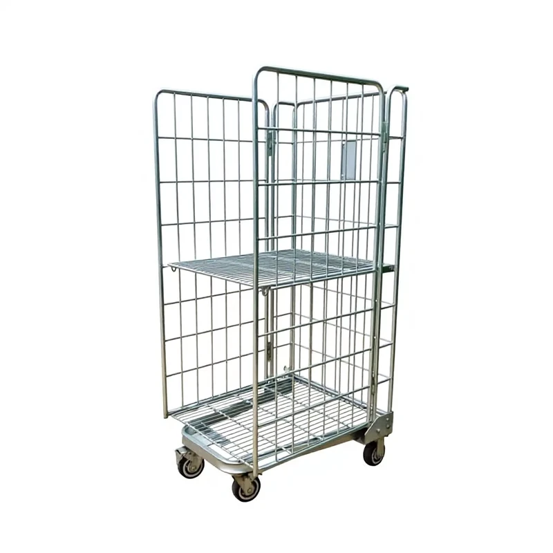 Rolling Cage Four Sides Foldable Powder Coated Collapsible Roll Mobile Storage Shelf Cage Roll Cage Hand Carts Trolleys
