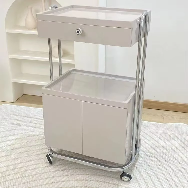 Rolling Iron Salon Trolley 4 Wheel Luxury Design Tool Cart Manicure Modern Organizer Living Room & Bathroom Furniture