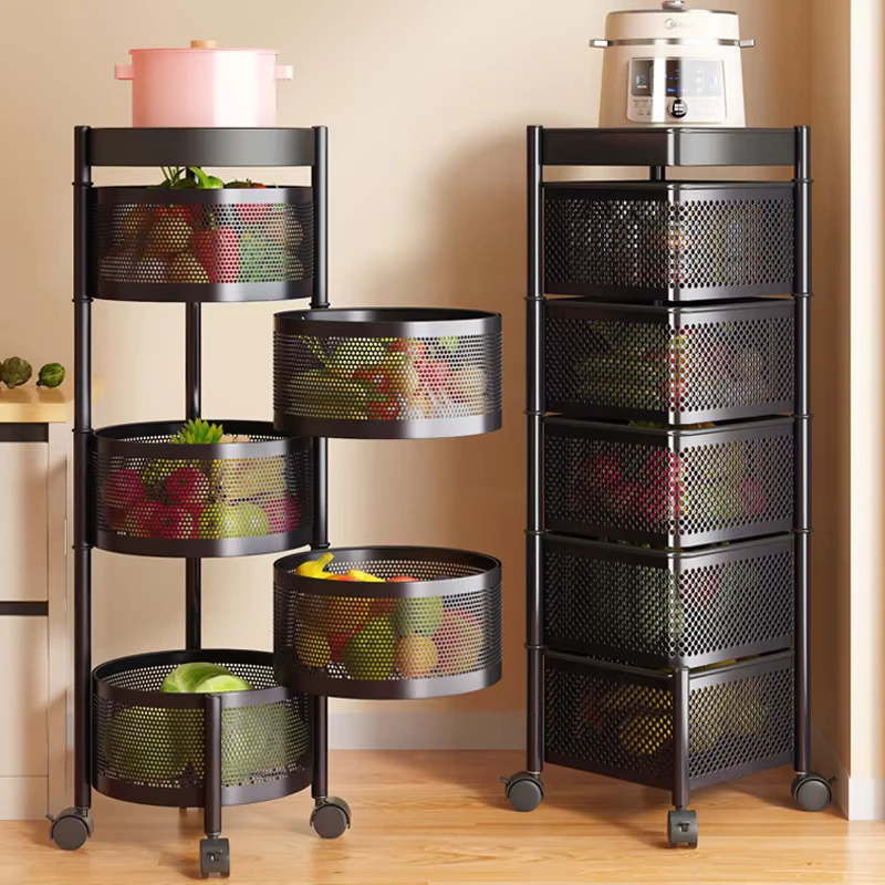 Rolling Rotating Kitchen Trolley Multi layer Household Storage Rack for Fruits Vegetables and Snack Arrangement