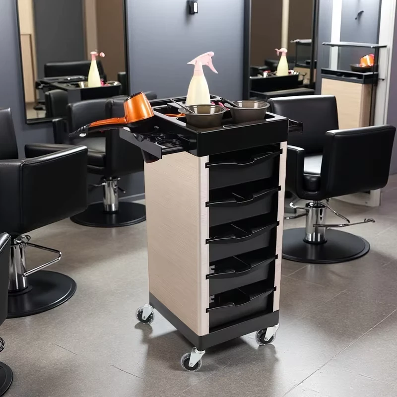 Rolling Salon Trolley with Lock and Multiple Storage Drawers Ideal for Organizing Beauty Tools and Salon Equipment Efficiently