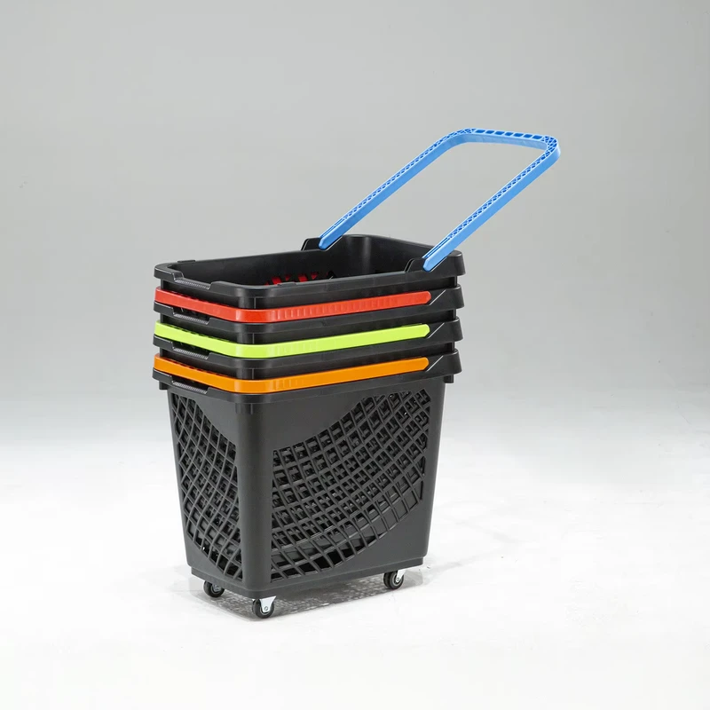 Rolling Shopping Basket with Wheels Heavy Duty Plastic Trolley for Supermarket Household Storage Basket Grocery Cart hot sale