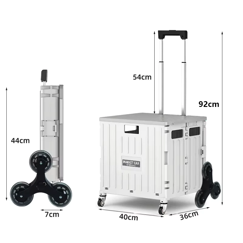 Rolling Shopping Luggage Trolley Plastic Folding Shopping Cart 8 Wheels Climbing Stairs Easy Folding 25-35KG Load Capacity