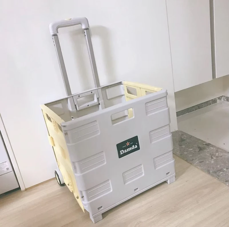 Rolling Utility Cart Folding and Collapsible Hand Crate with Lid on Wheels 55 Lbs Capacity