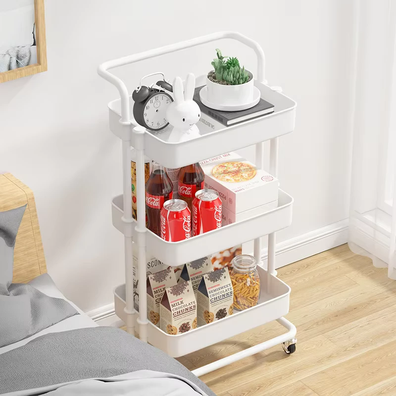 Rolling Utility Cart Multifunctional Trolley With Handle and Wheels Storage Rack for Kitchen Living Room Office