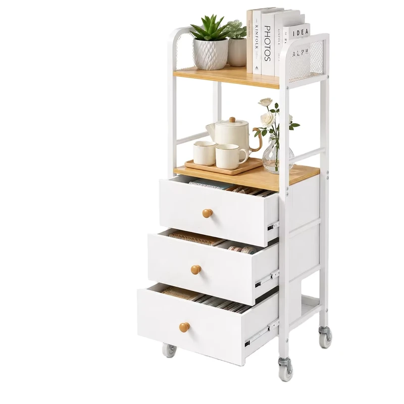 Rolling Utility Cart Organizer with Removable Drawer Stable Rolling Storage Carts for Bathroom Kitchen Snack Makeup