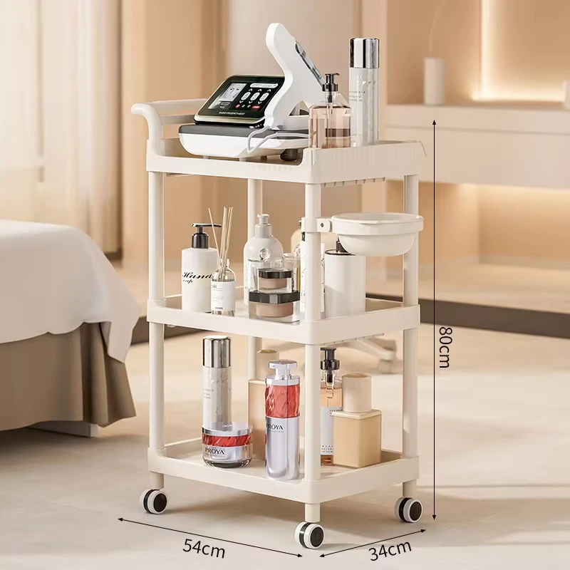 Rolling Utility Cart White Standing Rack Wheels Bathroom Kitchen Open Storage Cabinets for Beauty Salon