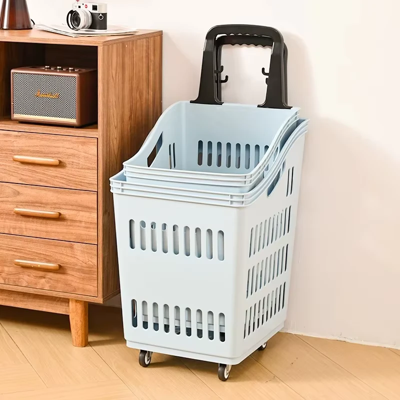 Rolling Wheeled Shopping Basket 4-Wheeler Grocery Cart for Store