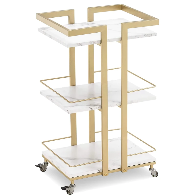 Rose Gold Manicure Trolley Rolling Barber Cart With Wheels Metal Frame High Quality Waterproof Furniture
