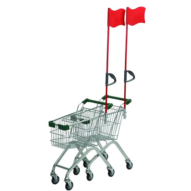 Rotational Plastic Shopping Cart Kids Supermarket Trolley Cart with Flags