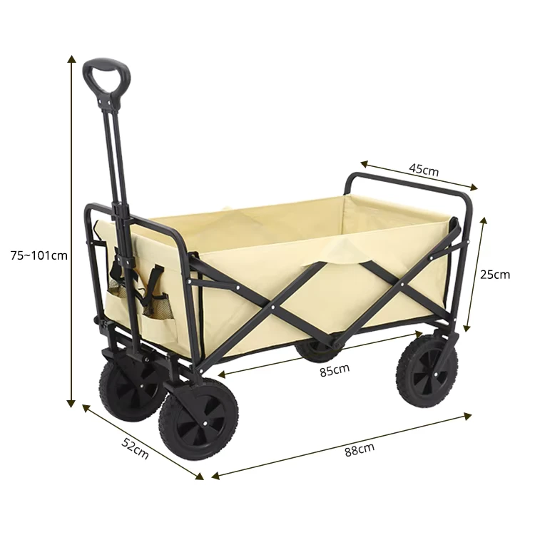 Rouser Outdoor Portable Folding Utility Wagon Cart Heavy Duty Frame All Terrain Wheels Camping Beach Garden Collapsible Trolley