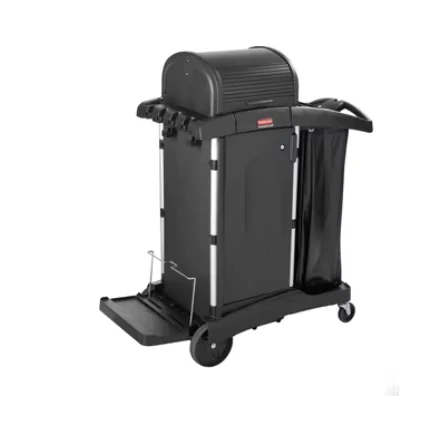 Rubbermaid 1861427 Executive Janitorial Cleaning Cart with Doors and Hood High Security Black