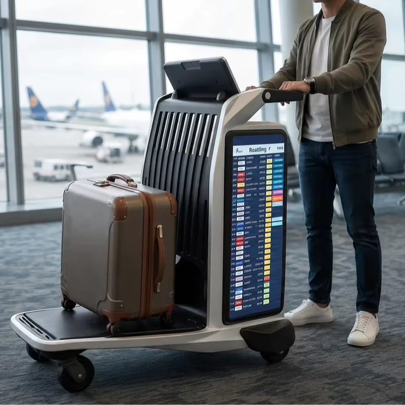 Ruike IABC Intelligent Indoor Airport Cart with LCD Display OEM Option Integrated Media & Way Finding Cloud-Based CMS