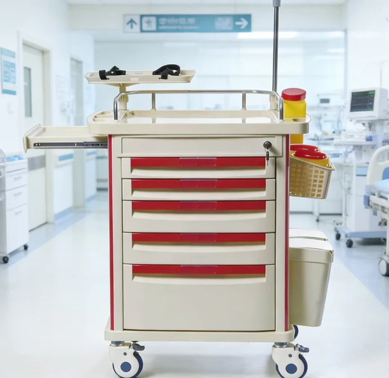 SET31 Emergency Cart Trolley High Quality Hospital ABS Emergency Infusion Medical Trolley Cart with Drawer