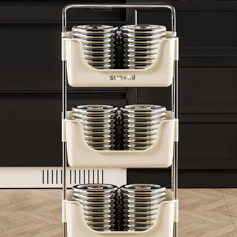 SG 36A2 White PP 2 Layer Utility Cart Storage Rack Trolley with Wheels Movable for Household Bedroom Living Room Kitchen