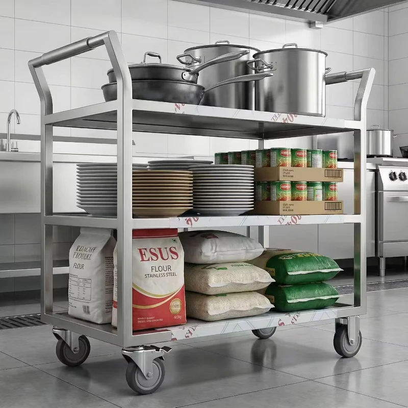 SHANGQI SQCC 103 Commercial Stainless Steel Hotel Trolley 2 3 Tiers 201 304 Heavy Duty Hand Cart Kitchen Equipment