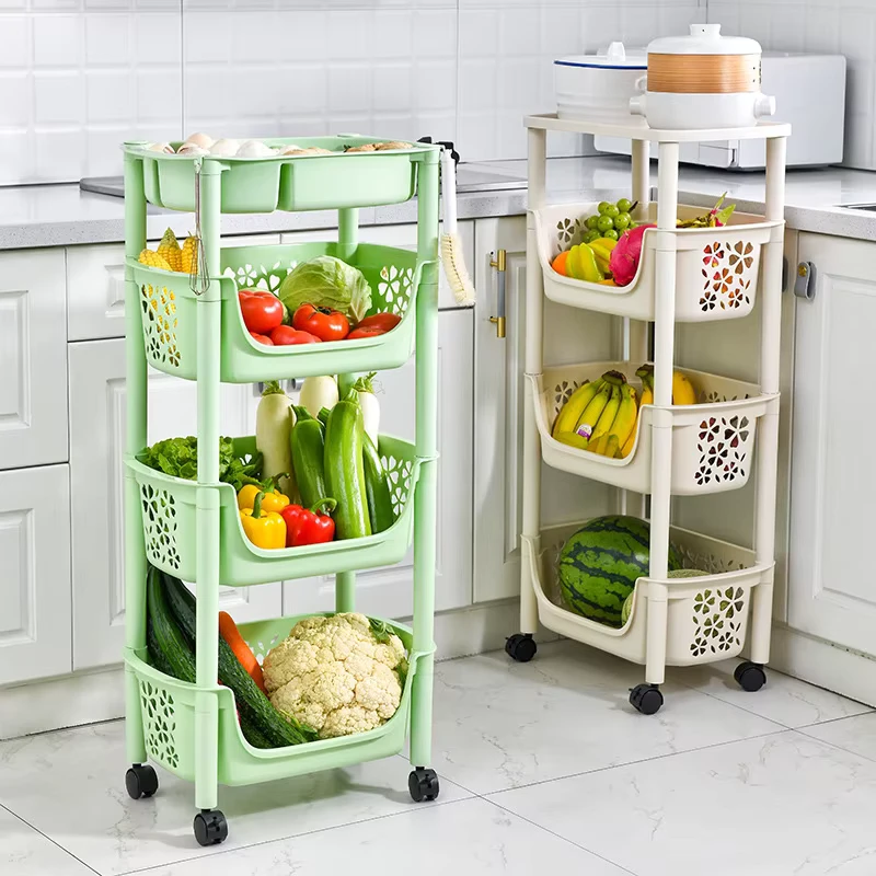 SHINEHOUSE Household Kitchen Storage Cart with Wheels Multi Layer PP Material Standing Type Multifunction Trolley