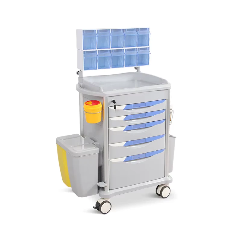 SK AT75077A2 Emergency Hospital Trolley 5 Drawers Multifunction Medical Cart with 4 Castors 50 lb Load Capacity