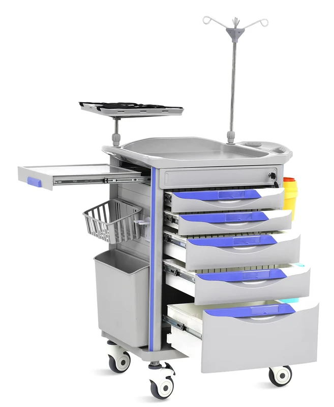 SKR054 ET77A Medical Multifunction Cart Hospital Emergency Trolley with Infusion Pole