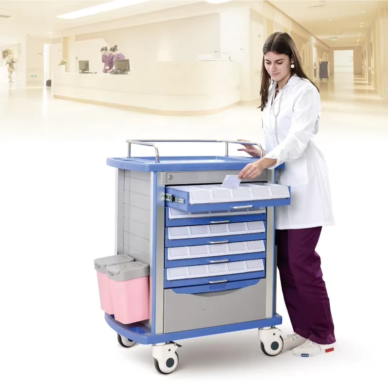 SKR054 MT ABS Plastic Hospital Service Cart Multifunction Emergency Drug Medical Trolley with Drawes