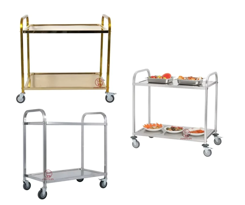 SS201 Stainless Steel 2 Tier Kitchen Dining Trolley for Hotels Restaurants Factory Price for Serving Transferring Food