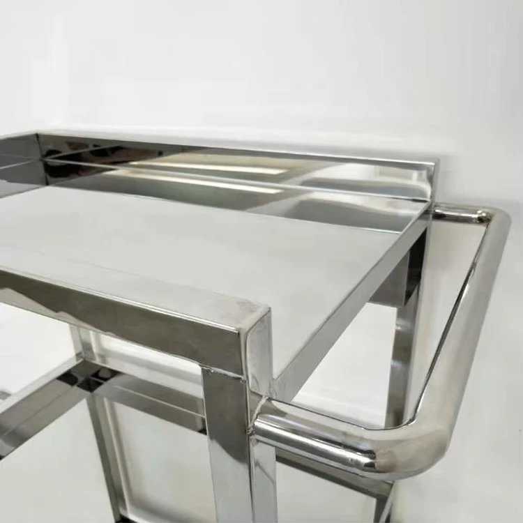 SS304 Stainless Steel Silver Medical Trolley Cart 3 Layers with Smooth Mirror Surface Double Handle Mute Wheels Multifunction