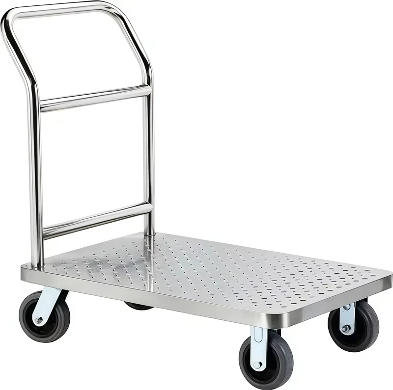 SUS304 Stainless Steel Foldable Platform Trolley with Silent PU Wheels for Cleanroom and Food Industry