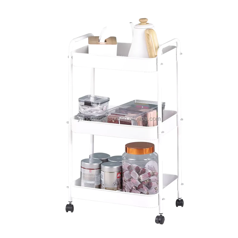 SY Modern Three Tier Metal Fruit Basket Kitchen Trolley Storage Rack Stand Type with Cleaning Tools for Dinnerware