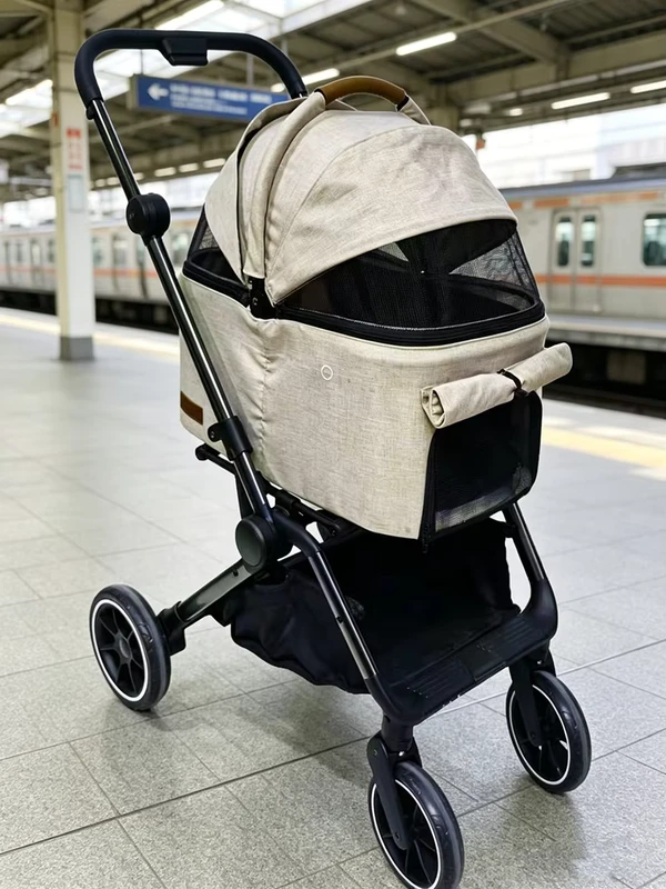 Safe Comfortable Adjustable Foldable 4 Wheel Aluminum Tube Portable Pet Cart for Dogs and Cats Outdoor Daily Use