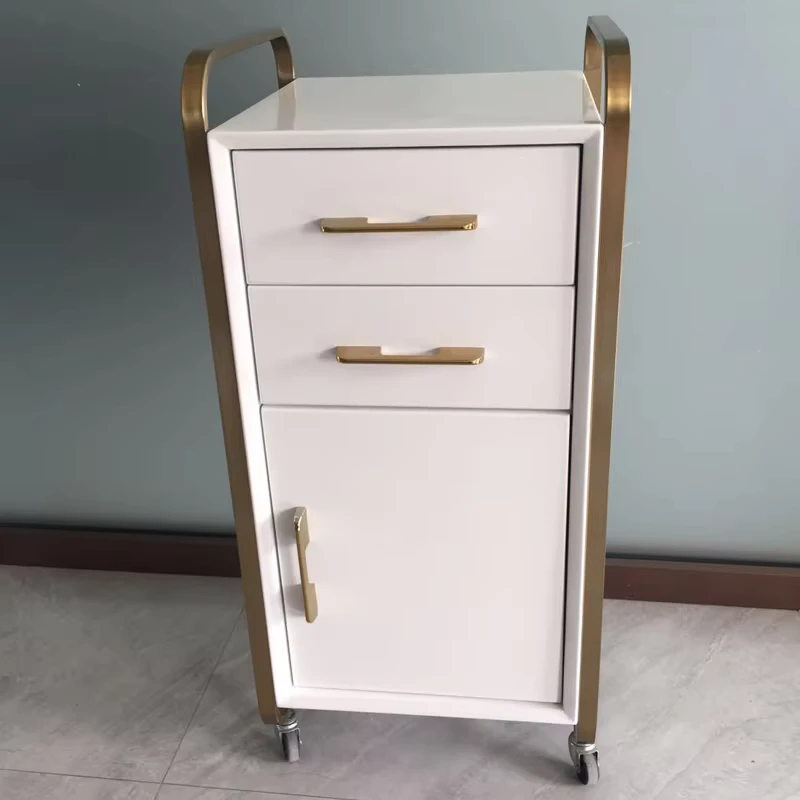 Salon Beauty Trolley White MDF and Gold Metal Style Salon Furniture Hand Carts Trolleys for Sale