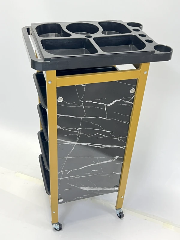 Salon Furniture Hair Salon Trolley Gold Black Professional Hairdressing Barber Trolley with Wheels