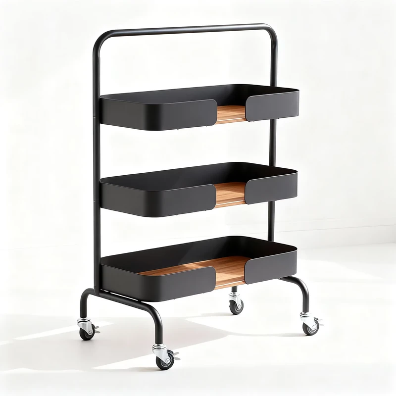 Salon Furniture Trolley 3 Tier Black Wooden Salon Trolley