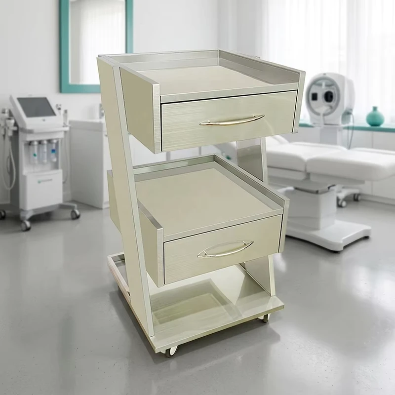 Salon Rolling Utility Cart with Power Outlet Silent Casters Stainless Steel Beauty Trolley