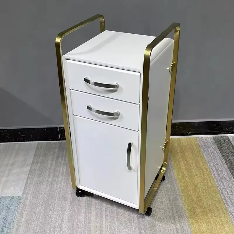 Salon Shop Professional Moving Beauty Trolley Modern White MDF Gold Stainless Metal Style Salon Furniture Hand Carts Home Office